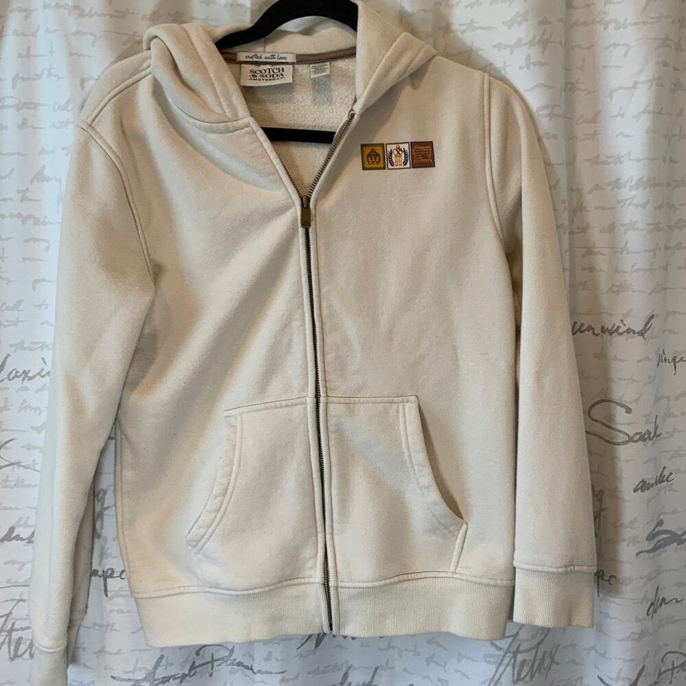 Scotch & Soda Unisex Beige Full Zip Hoodie Tile Print Back Size L